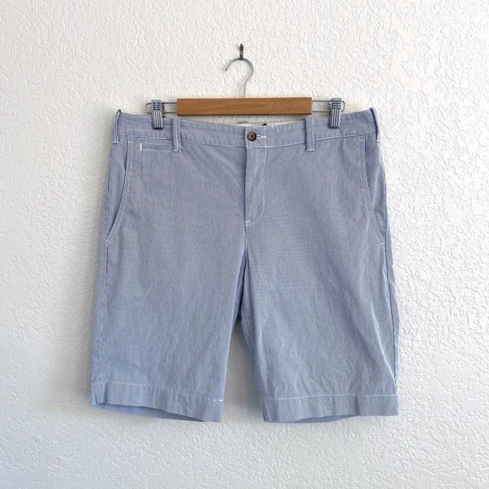 Polo Ralph Lauren Womens Seersucker Burmuda Shorts Cotton Blue White Pinstripe